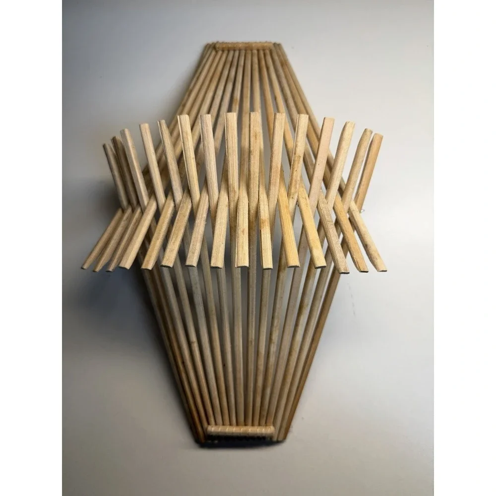 Mid Century Modern Folding Wooden Slat‎ Fruit Basket Expandable Trivet 12